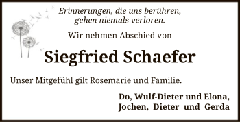 Todesanzeige von Siegfried Schaefer von SYK