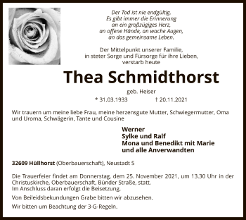 Todesanzeige von Thea Schmidthorst von SYK