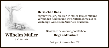 Todesanzeige von Wilhelm Müller von SYK