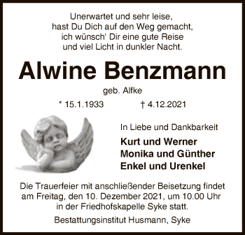 Todesanzeige von Alwine Benzmann von SYK
