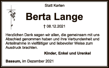Todesanzeige von Berta Lange von SYK