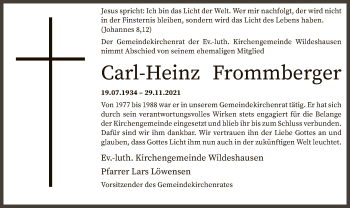 Todesanzeige von Carl-Heinz Frommberger von SYK