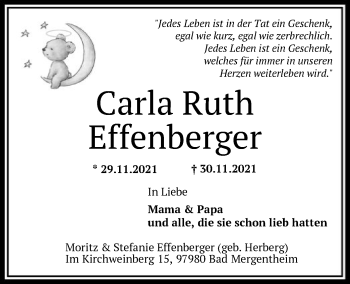 Todesanzeige von Carla Ruth Effenberger von SYK