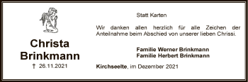 Todesanzeige von Christa Brinkmann von SYK