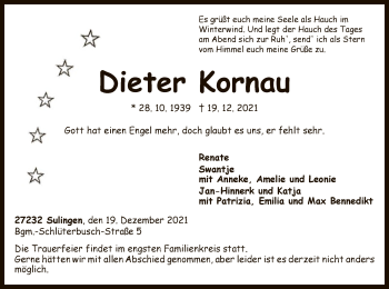 Todesanzeige von Dieter Kornau von SYK