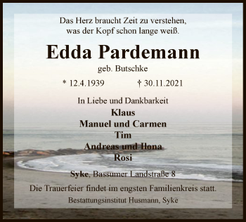 Todesanzeige von Edda Pardemann von SYK