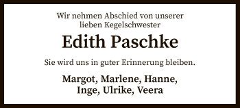 Todesanzeige von Edith Paschke von SYK