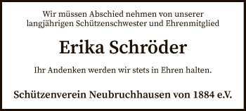 Todesanzeige von Erika Schröder von SYK
