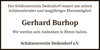 Todesanzeige von Gerhard Burhop von SYK