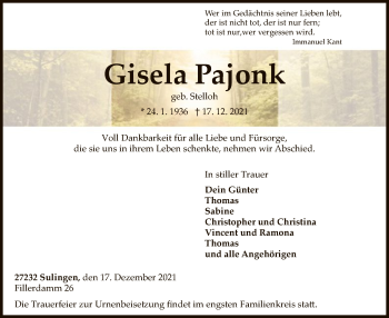 Todesanzeige von Gisela Pajonk von SYK
