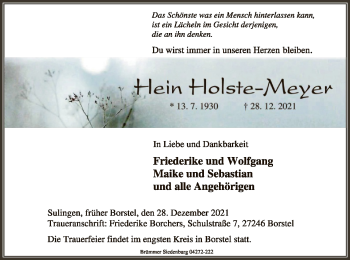 Todesanzeige von Hein Holste-Meyer von SYK