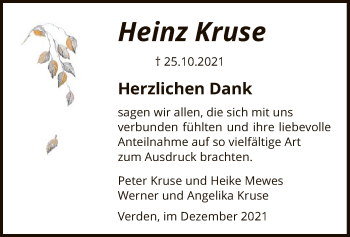 Todesanzeige von Heinz Kruse von SYK