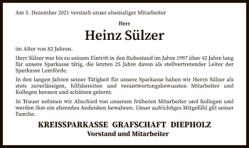 Todesanzeige von Heinz Sülzer von SYK