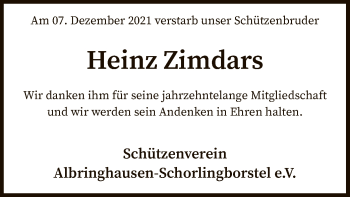 Todesanzeige von Heinz Zimdars von SYK