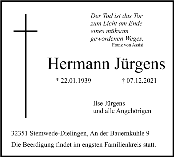 Todesanzeige von Hermann Jürgens von SYK