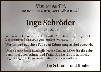 Todesanzeige von Inge Schröder von SYK