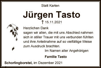 Todesanzeige von Jürgen Tasto von SYK
