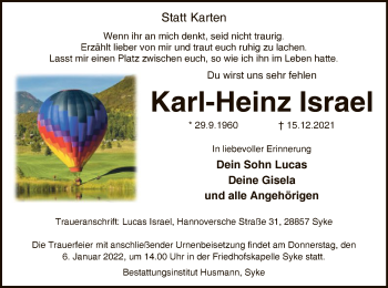 Todesanzeige von Karl-Heinz Israel von SYK