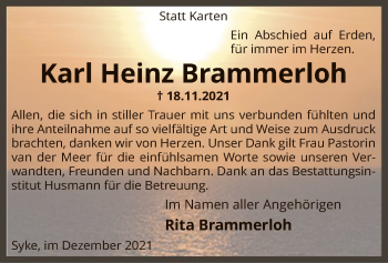 Todesanzeige von Karl Heinz Brammerloh von SYK