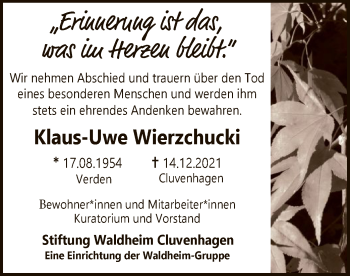 Todesanzeige von Klaus-Uwe Wierzchucki von SYK