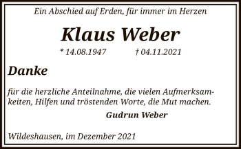 Todesanzeige von Klaus Weber von SYK