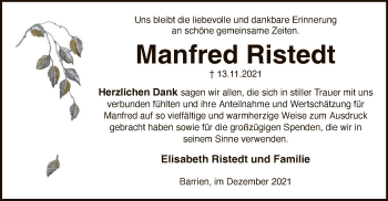 Todesanzeige von Manfred Ristedt von SYK