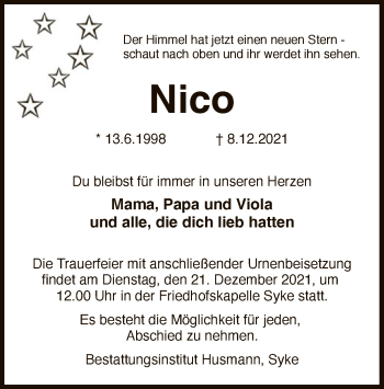 Todesanzeige von Nico  von SYK