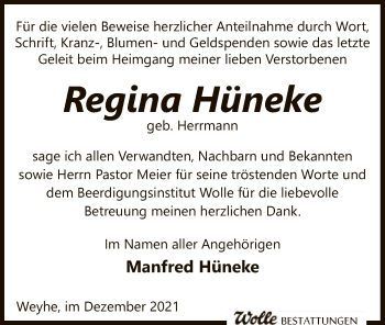Todesanzeige von Regina Hüneke von SYK