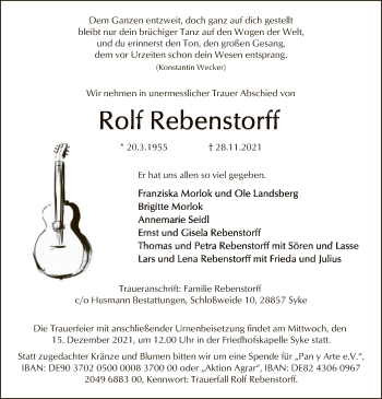 Todesanzeige von Rolf Rebenstorff von SYK