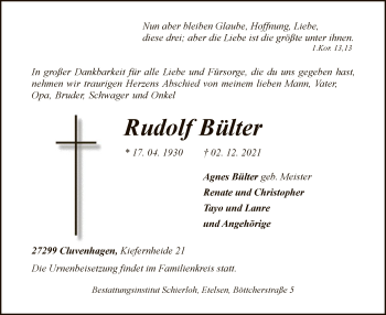 Todesanzeige von Rudolf Bülter von SYK