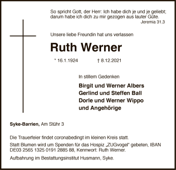 Todesanzeige von Ruth Werner von SYK