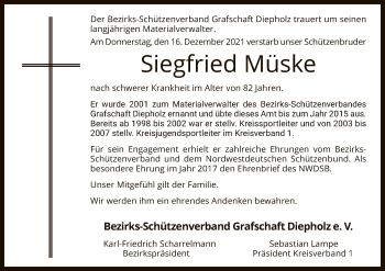 Todesanzeige von Siegfried Müske von SYK