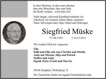 Todesanzeige von Siegfried Müske von SYK