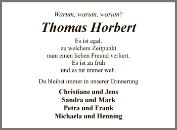 Todesanzeige von Thomas Horbert von SYK
