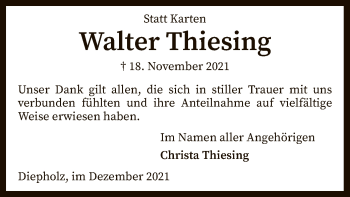 Todesanzeige von Walter Thiesing von SYK