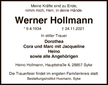 Todesanzeige von Werner Hollmann von SYK