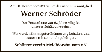 Todesanzeige von Werner Schröder von SYK