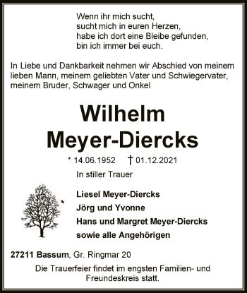 Todesanzeige von Wilhelm Meyer-Diercks von SYK