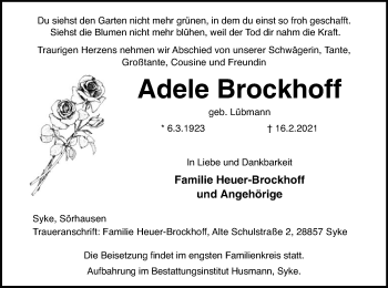 Todesanzeige von Adele Brockhoff von SYK