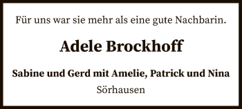 Todesanzeige von Adele Brockhoff von SYK