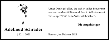 Todesanzeige von Adelheid Schrader von SYK