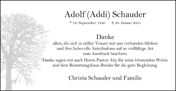 Todesanzeige von Adolf Schauder von SYK