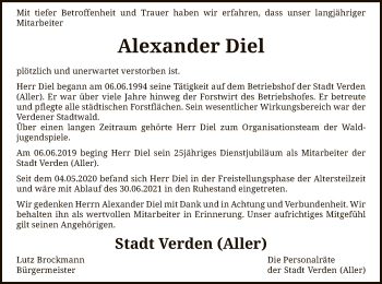 Todesanzeige von Alexander Diel von SYK