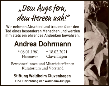 Todesanzeige von Andrea Dohrmann von SYK