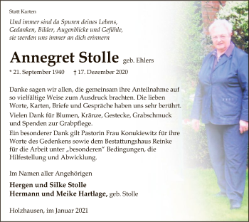 Todesanzeige von Annegret Stolle von SYK