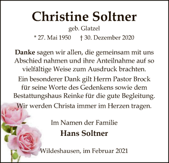 Todesanzeige von Christine Soltner von SYK