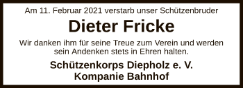Todesanzeige von Dieter Fricke von SYK