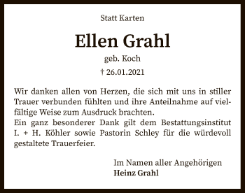 Todesanzeige von Ellen Grahl von SYK