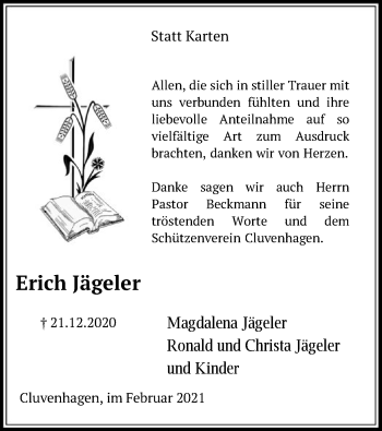 Todesanzeige von Erich Jägeler von SYK