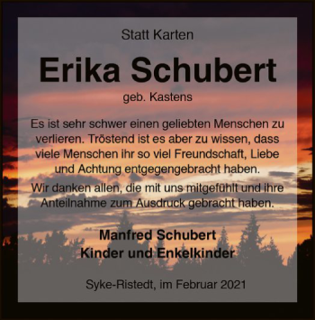 Todesanzeige von Erika Schubert von SYK